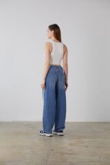Yanı Şeritli  Balon Denim Pantolon-Mavi