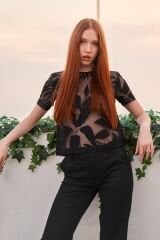 Transparan Halter Yaka Kısakol Bluz