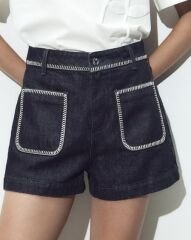 Denim Nakışlı Şort