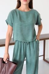 Beli Lastikli Parlak İkili Pantolon Takım