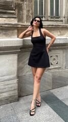 Boyundan Bağlamalı Mini Elbise