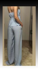 Straplez Önü Büzgülü Pantolon Takım