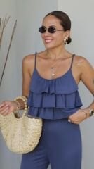 Fırfırlı Crop Pantolon Takım